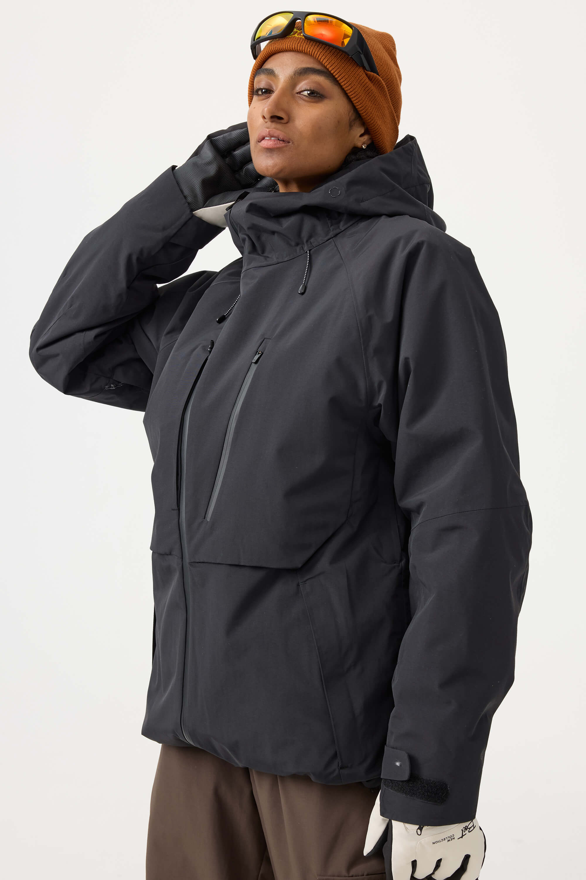 Women's Black Multi-Pocket Face-Vented Ski Jacket Fully Waterproof Snow Jacket
