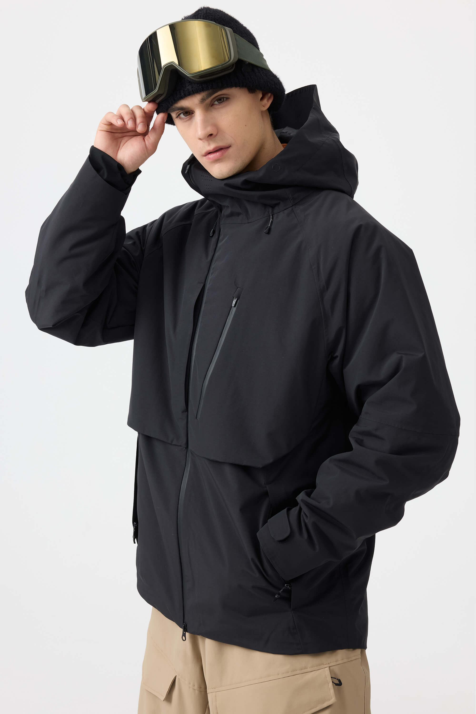 Men's Off White Multi-Pocket Face-Vented Ski Jacket Fully Waterproof Snow Jacket