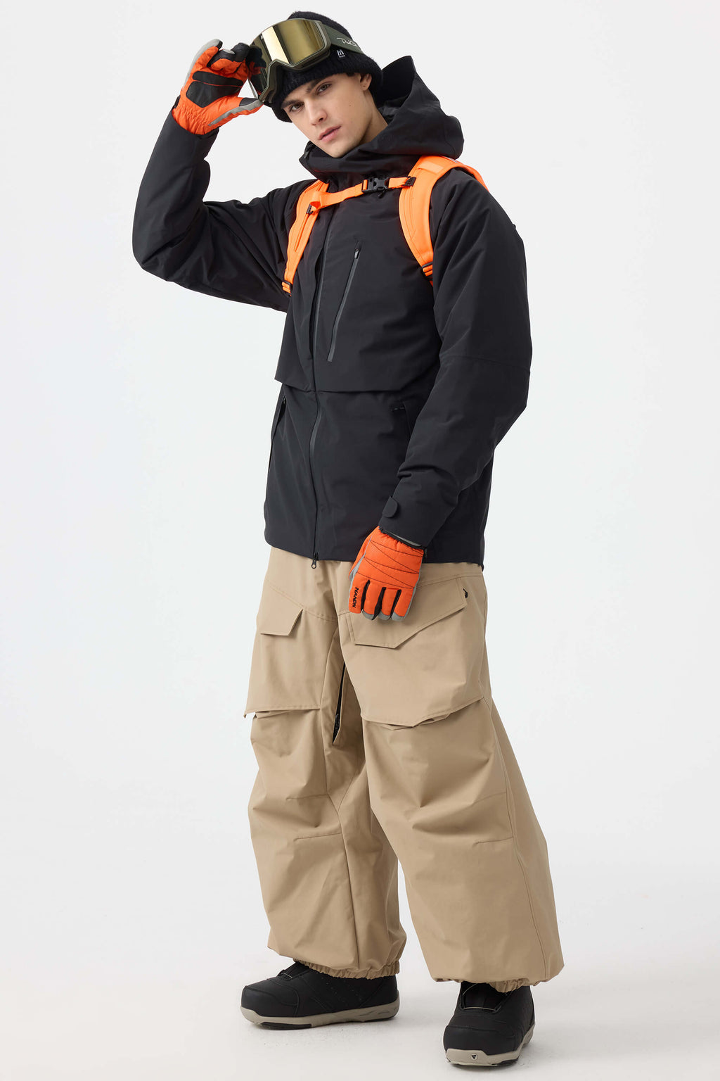Men's Black Multi-Pocket Face-Vented Ski Jacket Fully Waterproof Snow Jacket