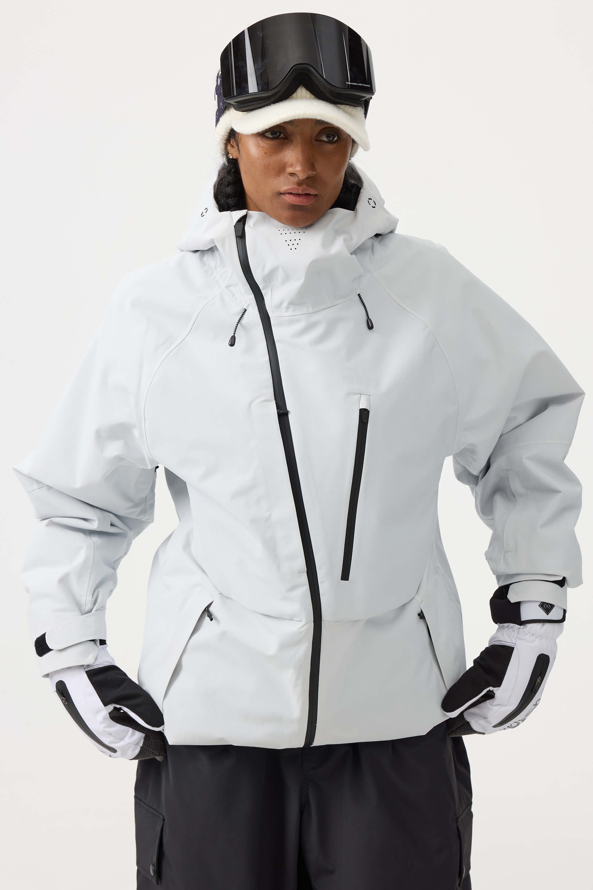 Women's Black Multi-Pocket Face-Vented Ski Jacket Fully Waterproof Snow Jacket