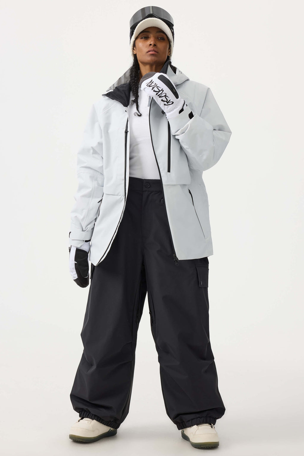 Women's White Multi-Pocket Face-Vented Ski Jacket Fully Waterproof Snow Jacket