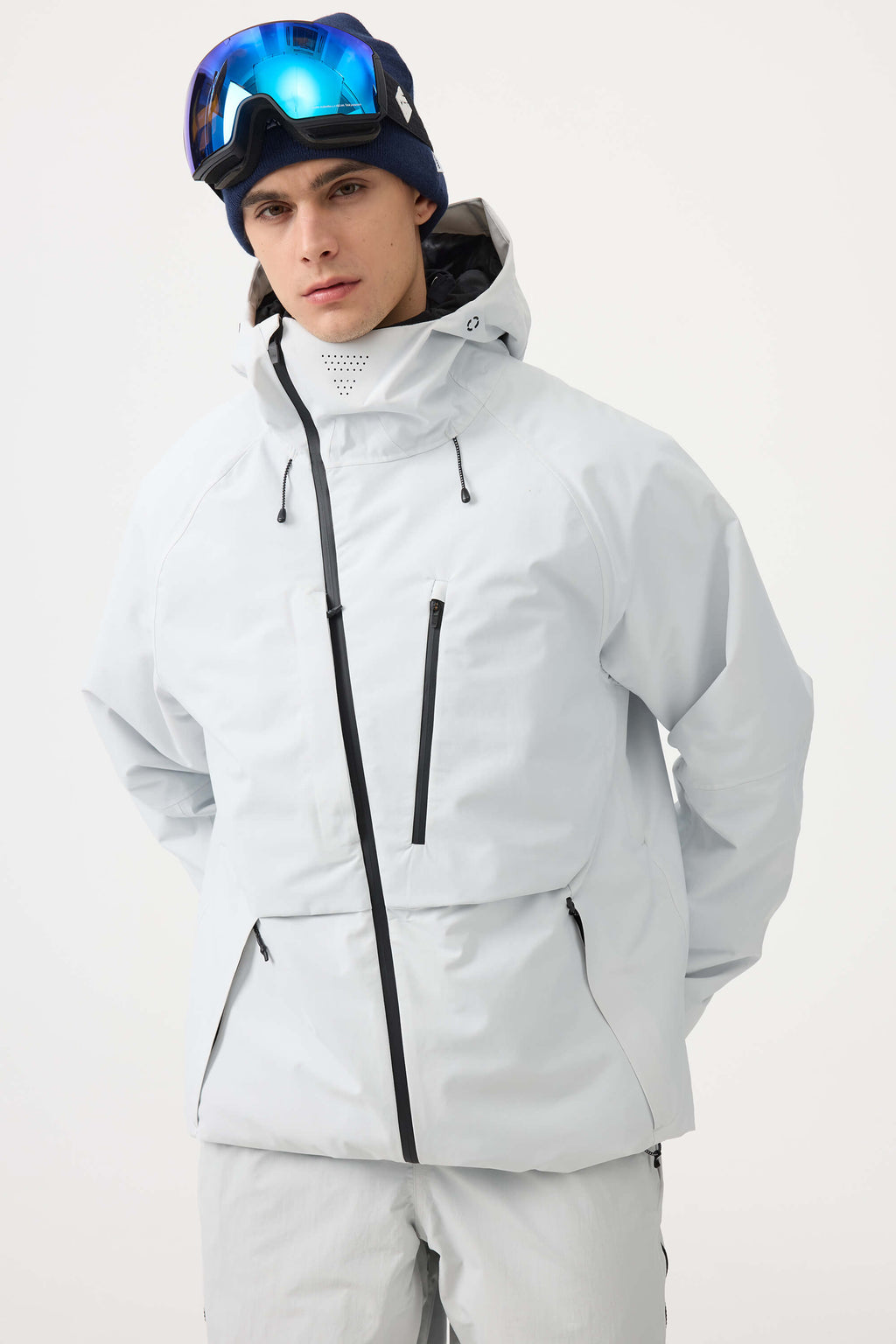 Men's Off White Multi-Pocket Face-Vented Ski Jacket Fully Waterproof Snow Jacket