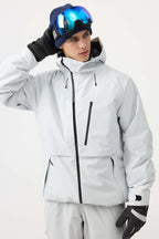 Men's White Multi-Pocket Face-Vented Ski Jacket Fully Waterproof Snow Jacket