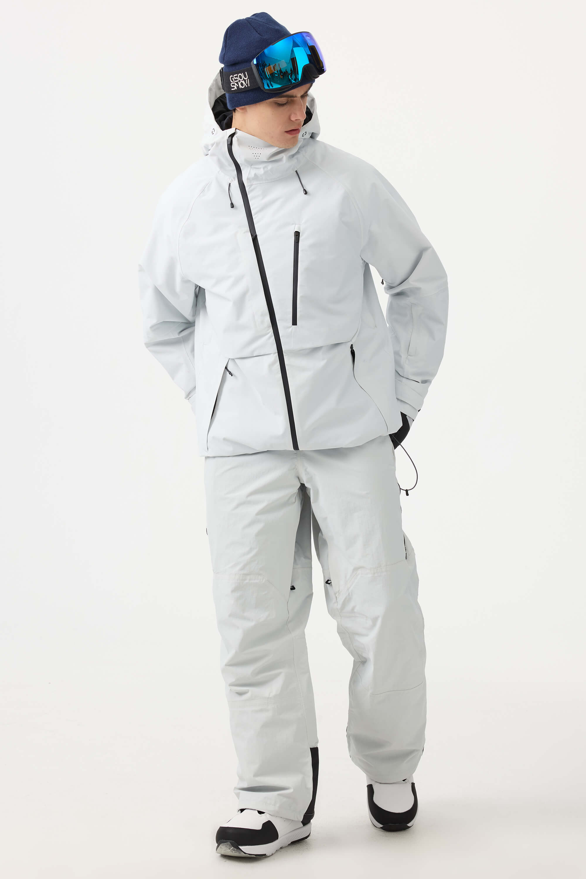 Men's White Face Vented Multi-pocket Snow Jacket Fully Waterproof Ski Jacket - Gsou Snow