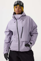 Women's White Multi-Pocket Face-Vented Ski Jacket Fully Waterproof Snow Jacket