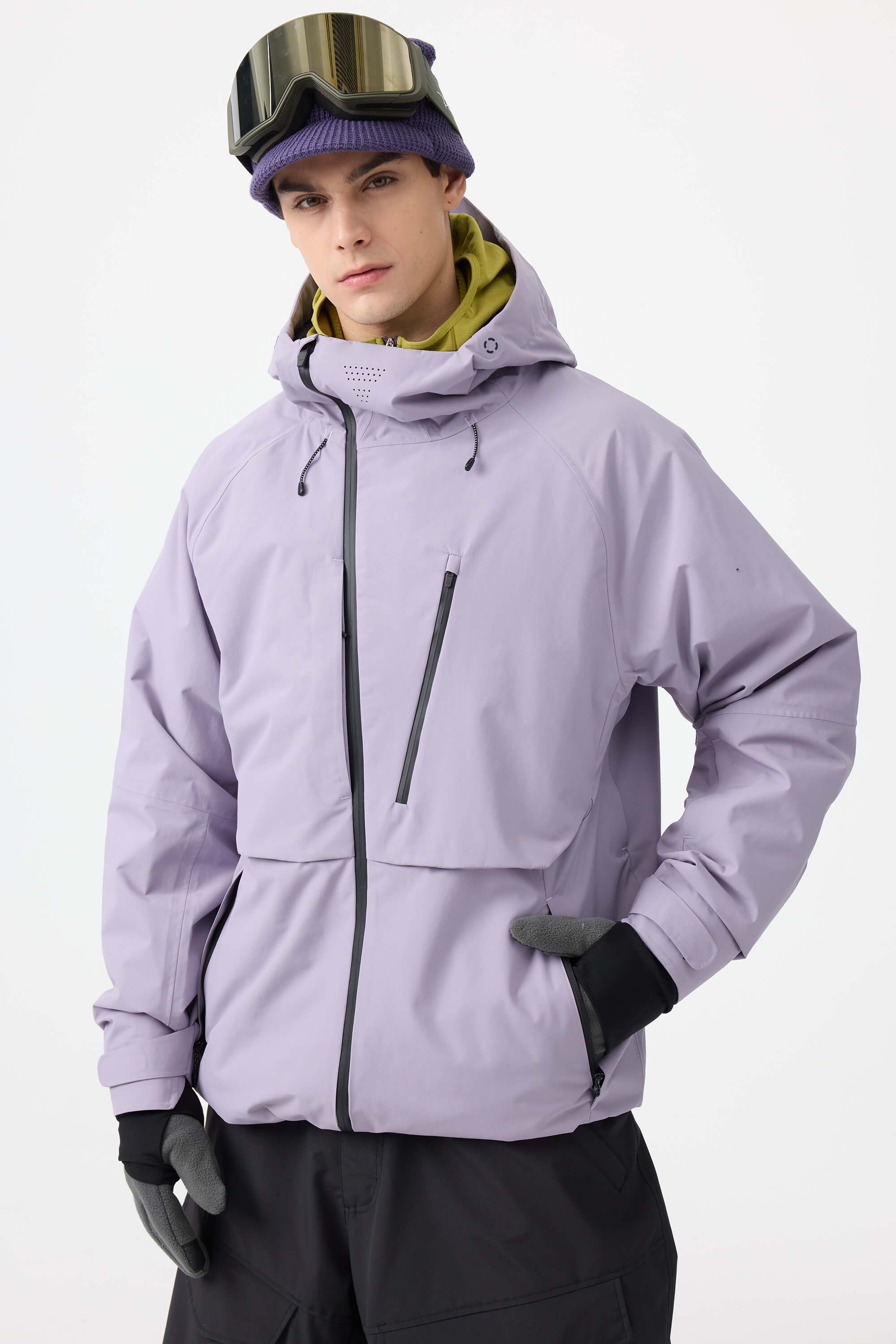 Men's White Multi-Pocket Face-Vented Ski Jacket Fully Waterproof Snow Jacket