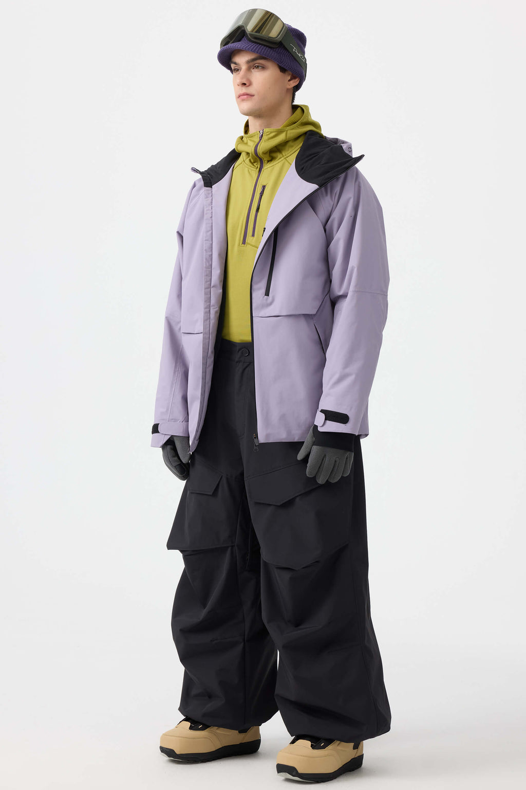 Men's White Multi-Pocket Face-Vented Ski Jacket Fully Waterproof Snow Jacket