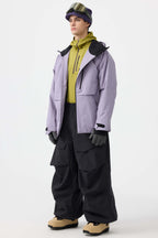 Men's White Multi-Pocket Face-Vented Ski Jacket Fully Waterproof Snow Jacket