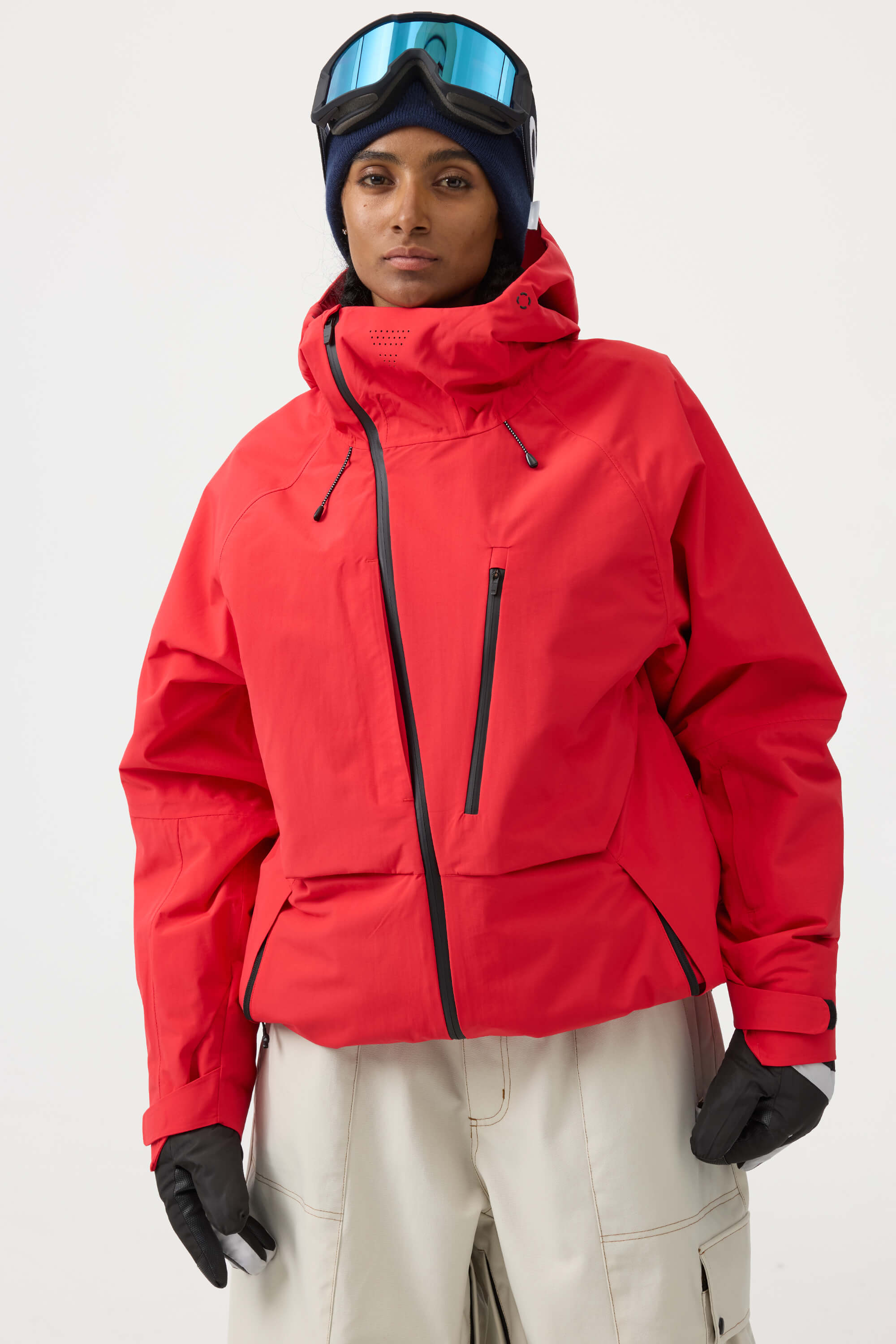Women's Off White Multi-Pocket Face-Vented Ski Jacket Fully Waterproof Snow Jacket