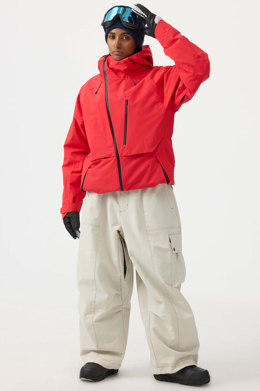 Women's Off White Multi-Pocket Face-Vented Ski Jacket Fully Waterproof Snow Jacket
