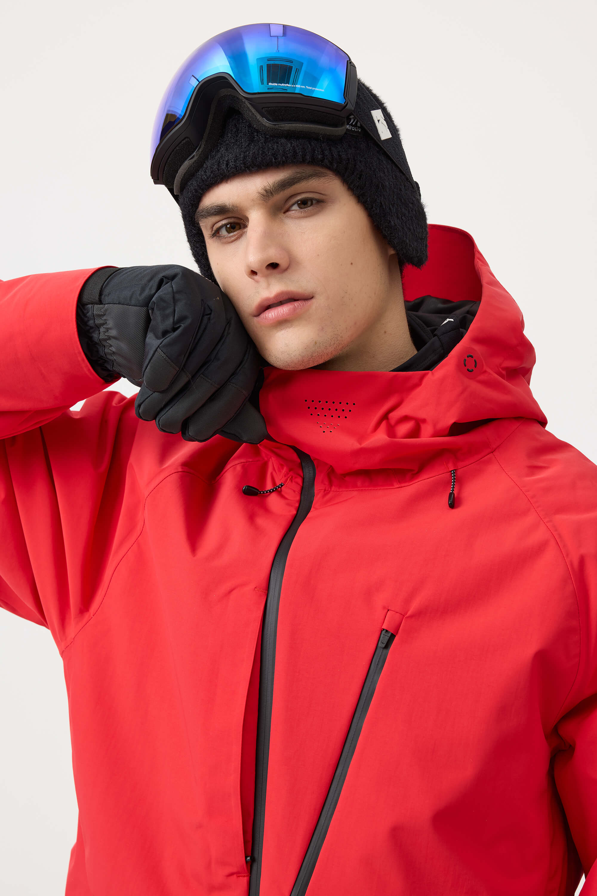 Men's White Multi-Pocket Face-Vented Ski Jacket Fully Waterproof Snow Jacket