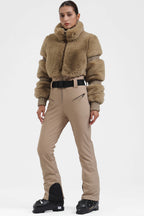 White Elegant Faux-Fur One-Piece Ski Suit Snowboard Suit