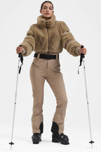 White Elegant Faux-Fur One-Piece Ski Suit Snowboard Suit