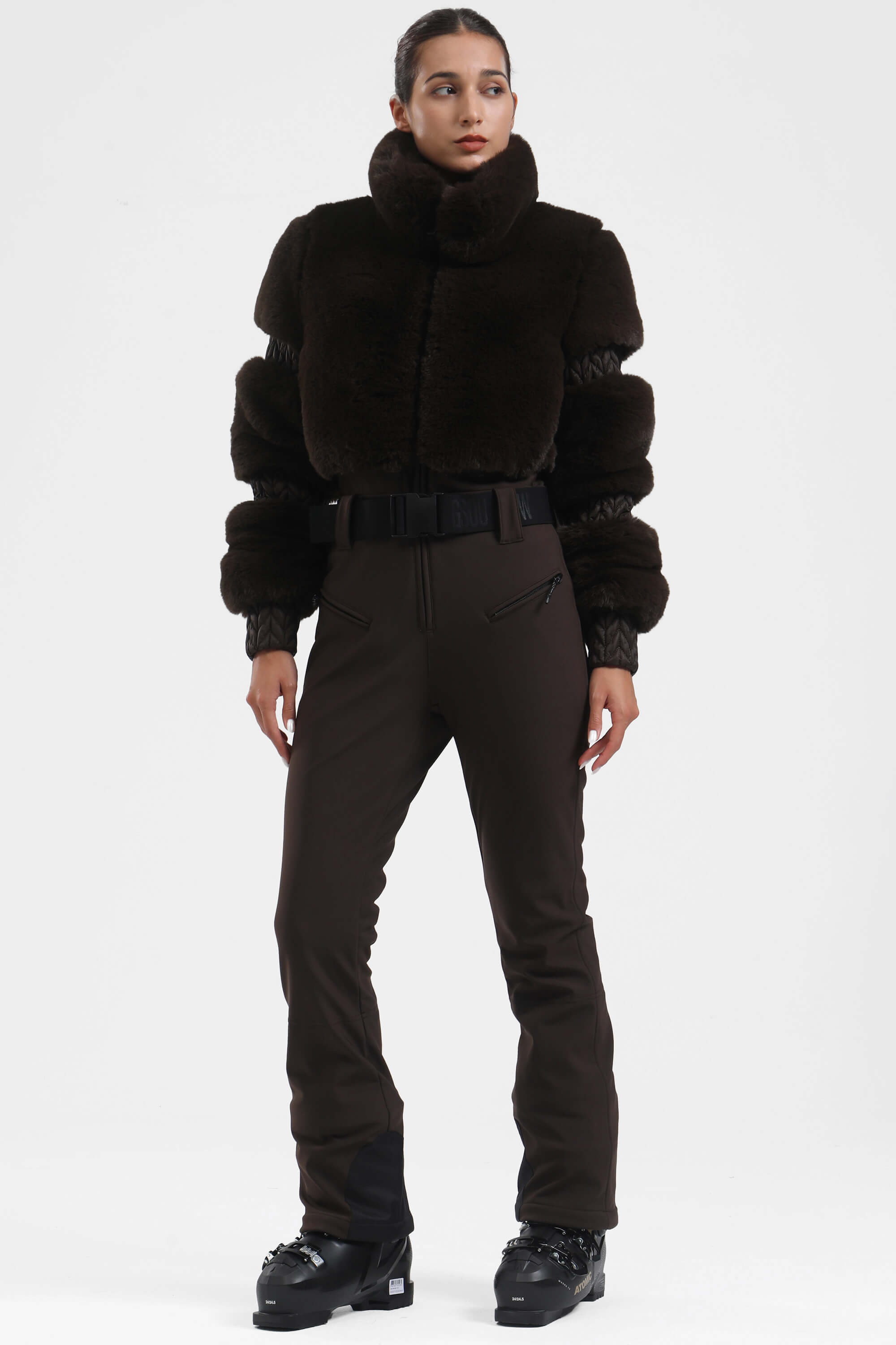 Purple Elegant Faux-Fur One-Piece Ski Suit Snowboard Suit
