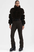 Elegant Women's Neon Orange Faux-Fur Ski Suit One-Piece Snowboard Suit - Gsou Snow