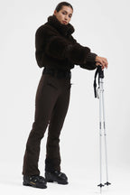 Black Elegant Faux-Fur One-Piece Ski Suit Snowboard Suit