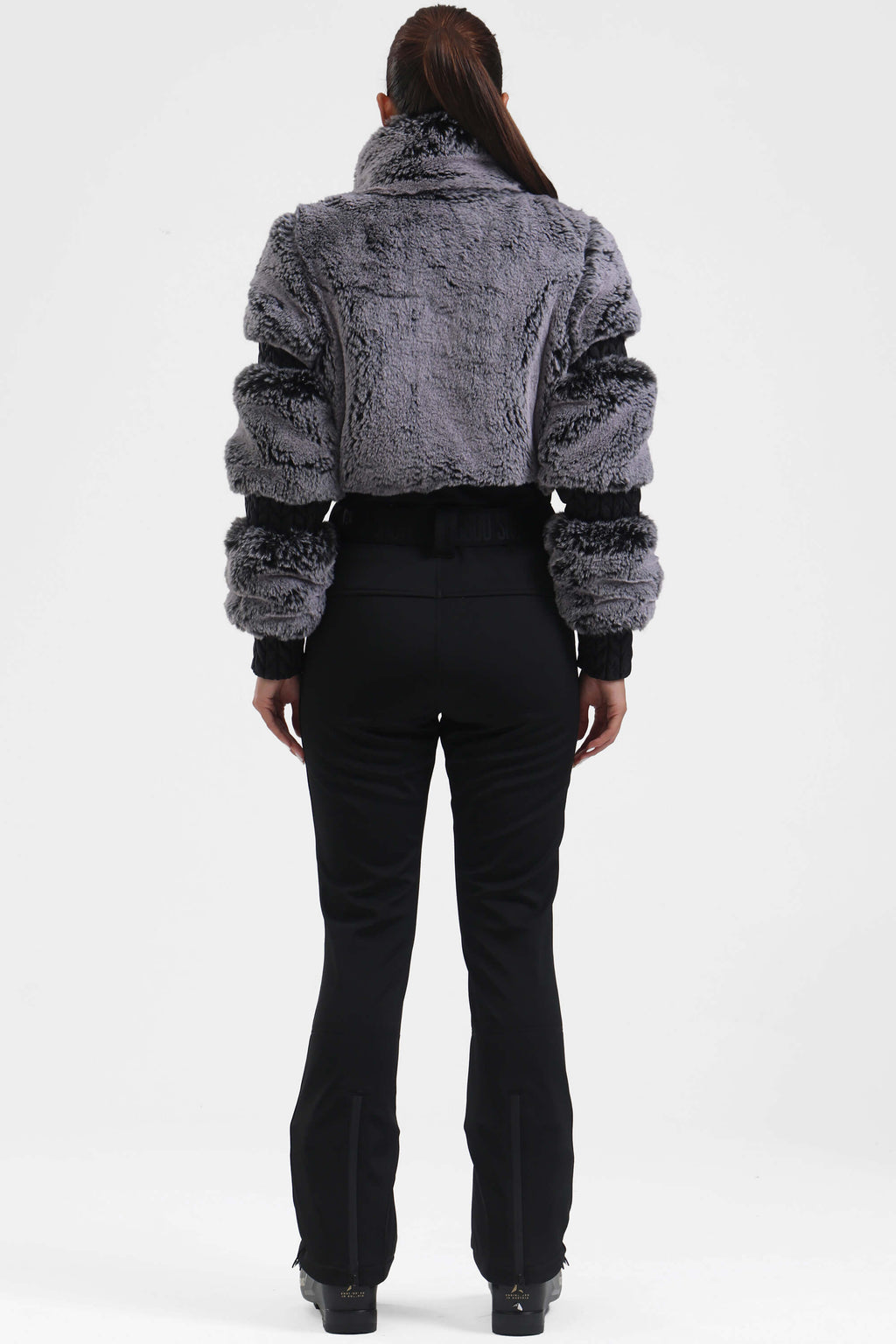 Grey Elegant Faux-Fur One-Piece Ski Suit Snowboard Suit