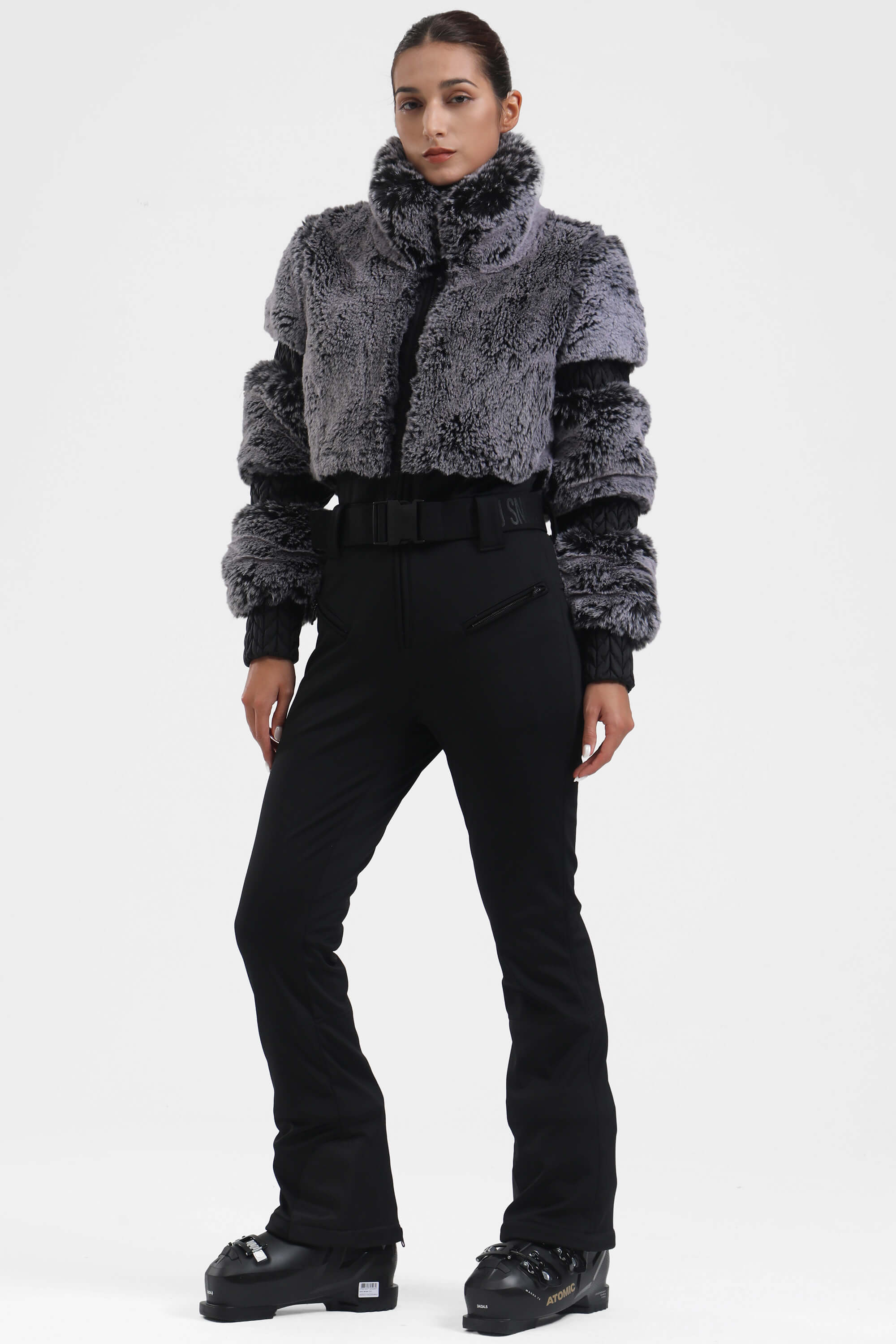 Elegant Women's Black Faux-Fur Ski Suit One-Piece Snowboard Suit - Gsou Snow