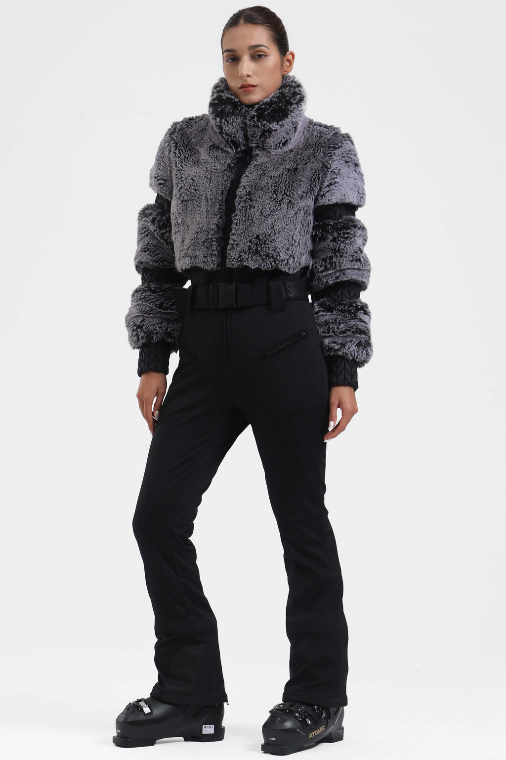 Purple Elegant Faux-Fur One-Piece Ski Suit Snowboard Suit