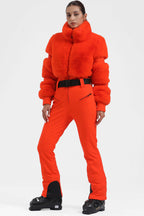 White Elegant Faux-Fur One-Piece Ski Suit Snowboard Suit