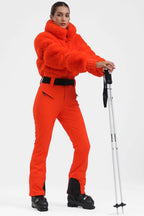 White Elegant Faux-Fur One-Piece Ski Suit Snowboard Suit