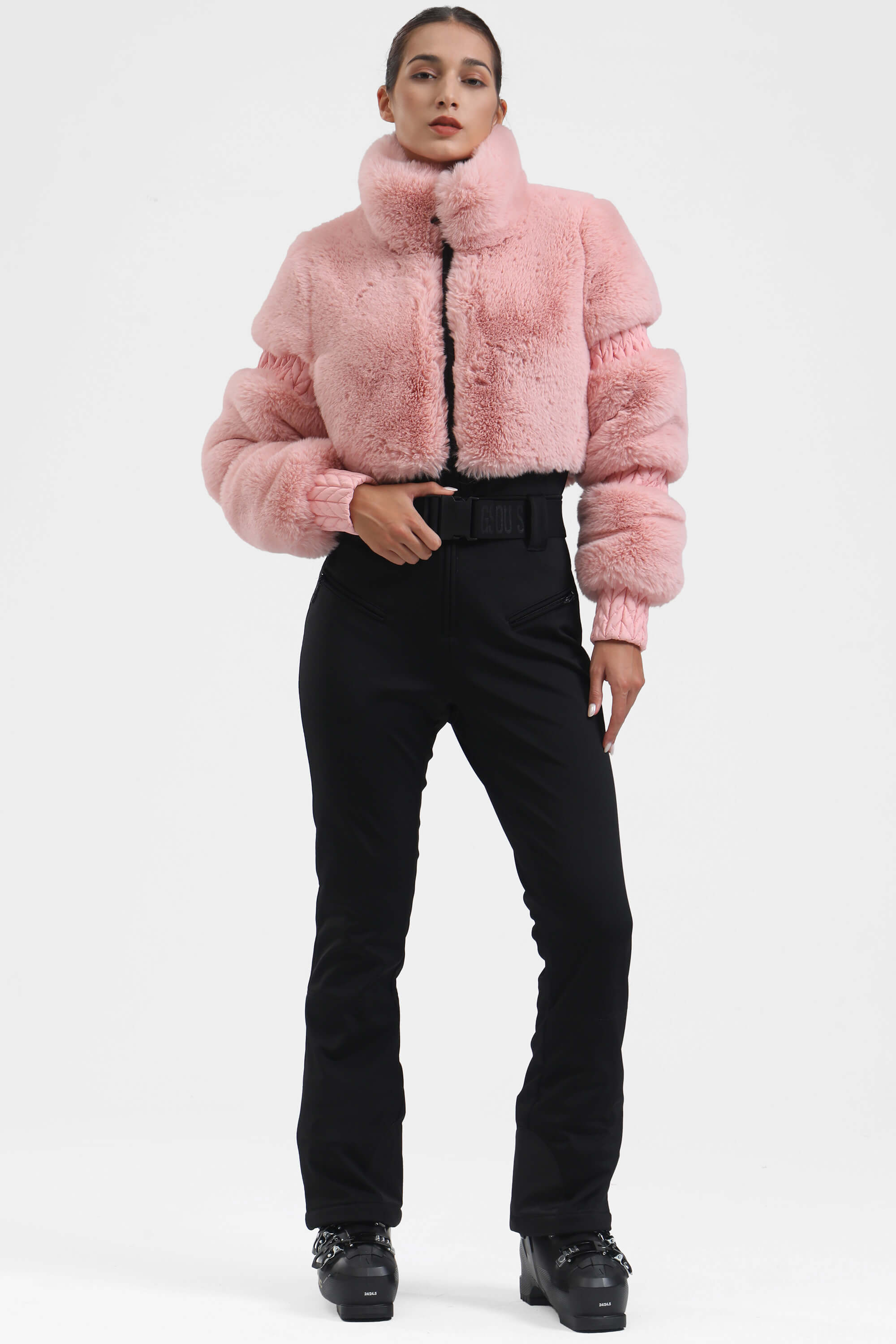Neon Orange Elegant Faux-Fur One-Piece Ski Suit Snowboard Suit