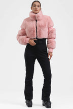 Grey Elegant Faux-Fur One-Piece Ski Suit Snowboard Suit
