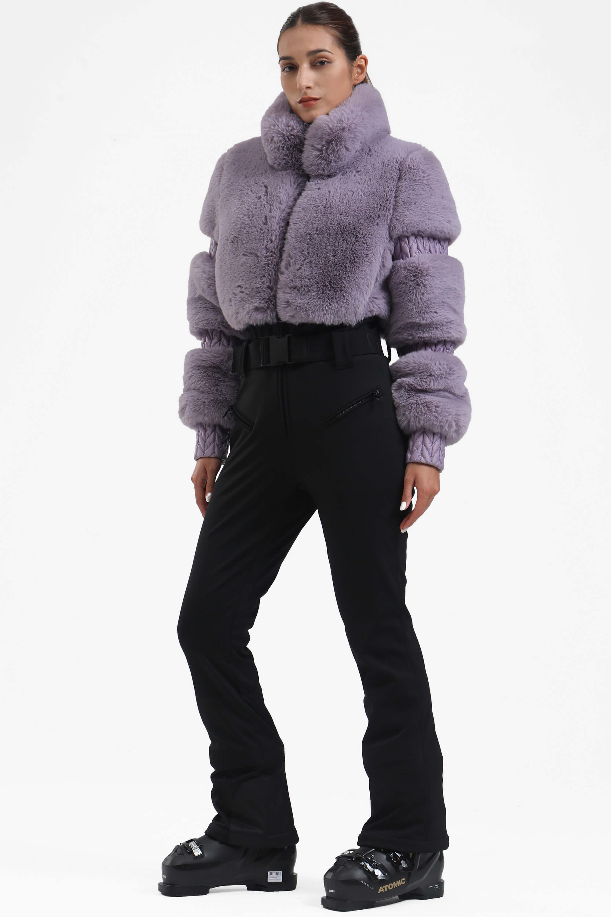 White Elegant Faux-Fur One-Piece Ski Suit Snowboard Suit