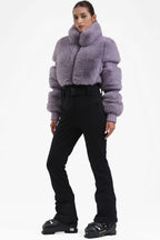 Magenta Elegant Faux-Fur One-Piece Ski Suit Snowboard Suit