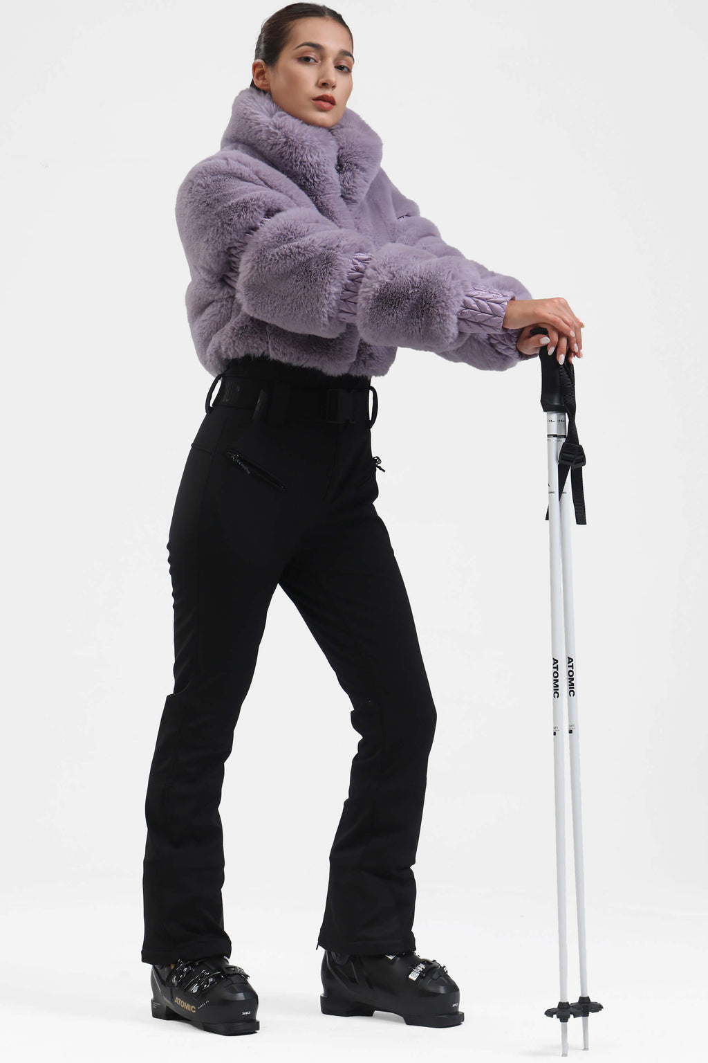 White Elegant Faux-Fur One-Piece Ski Suit Snowboard Suit
