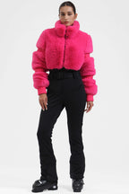 Grey Elegant Faux-Fur One-Piece Ski Suit Snowboard Suit