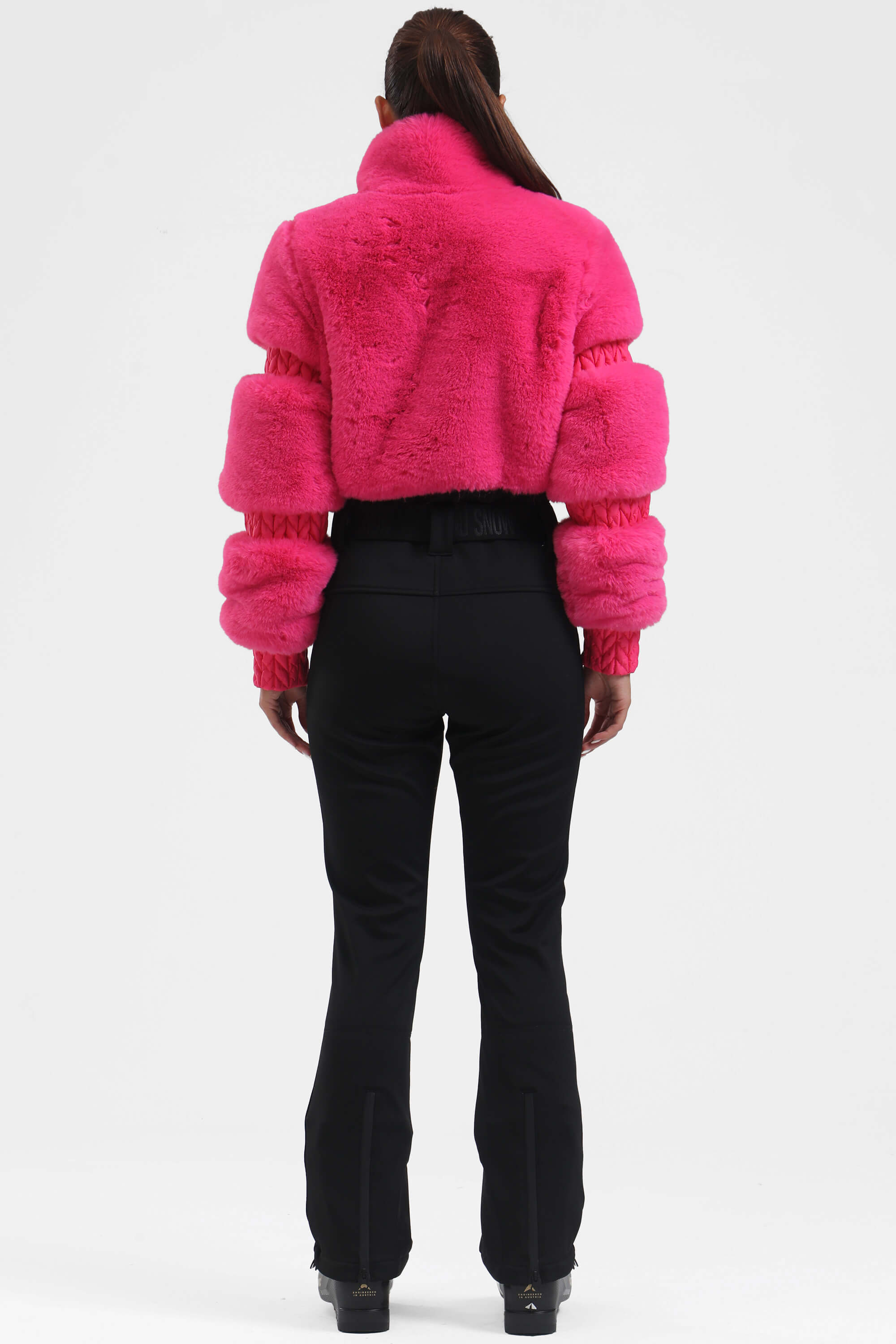Black Elegant Faux-Fur One-Piece Ski Suit Snowboard Suit