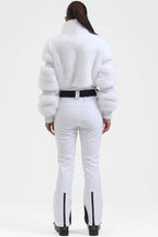 Grey Elegant Faux-Fur One-Piece Ski Suit Snowboard Suit