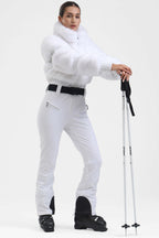 Magenta Elegant Faux-Fur One-Piece Ski Suit Snowboard Suit