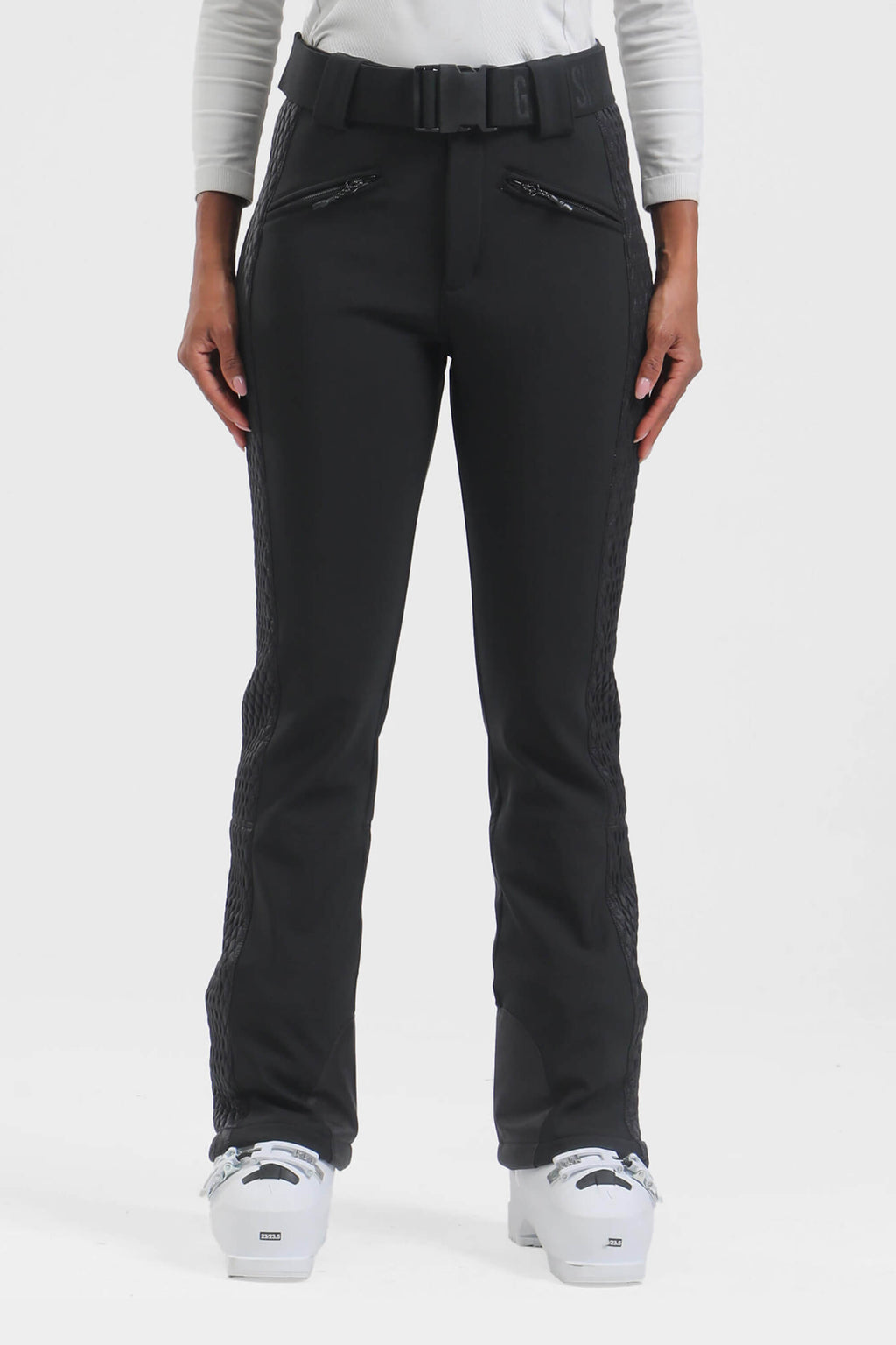 Women's Black Padded Stretch Slim-Fit Ski Pants Snow Pants