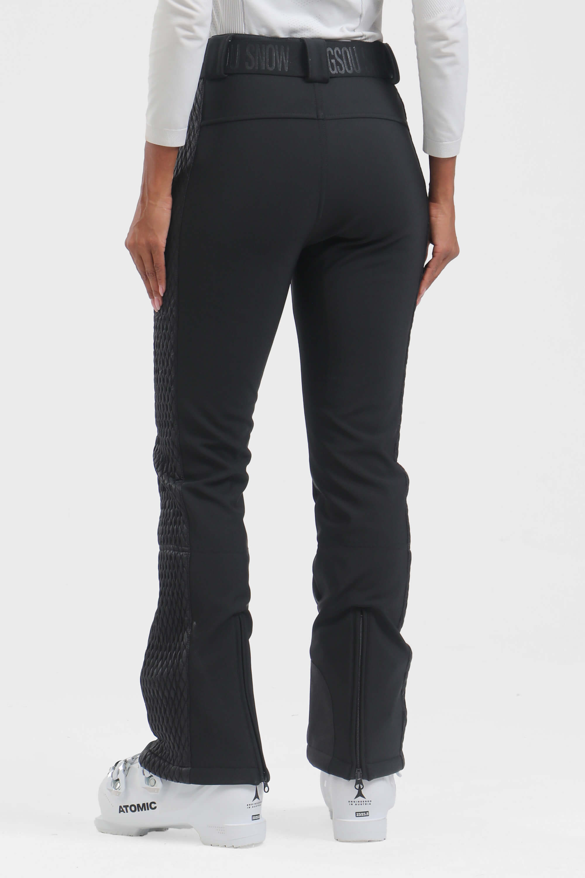 Women's White Padded Stretch Slim-Fit Ski Pants Snow Pants