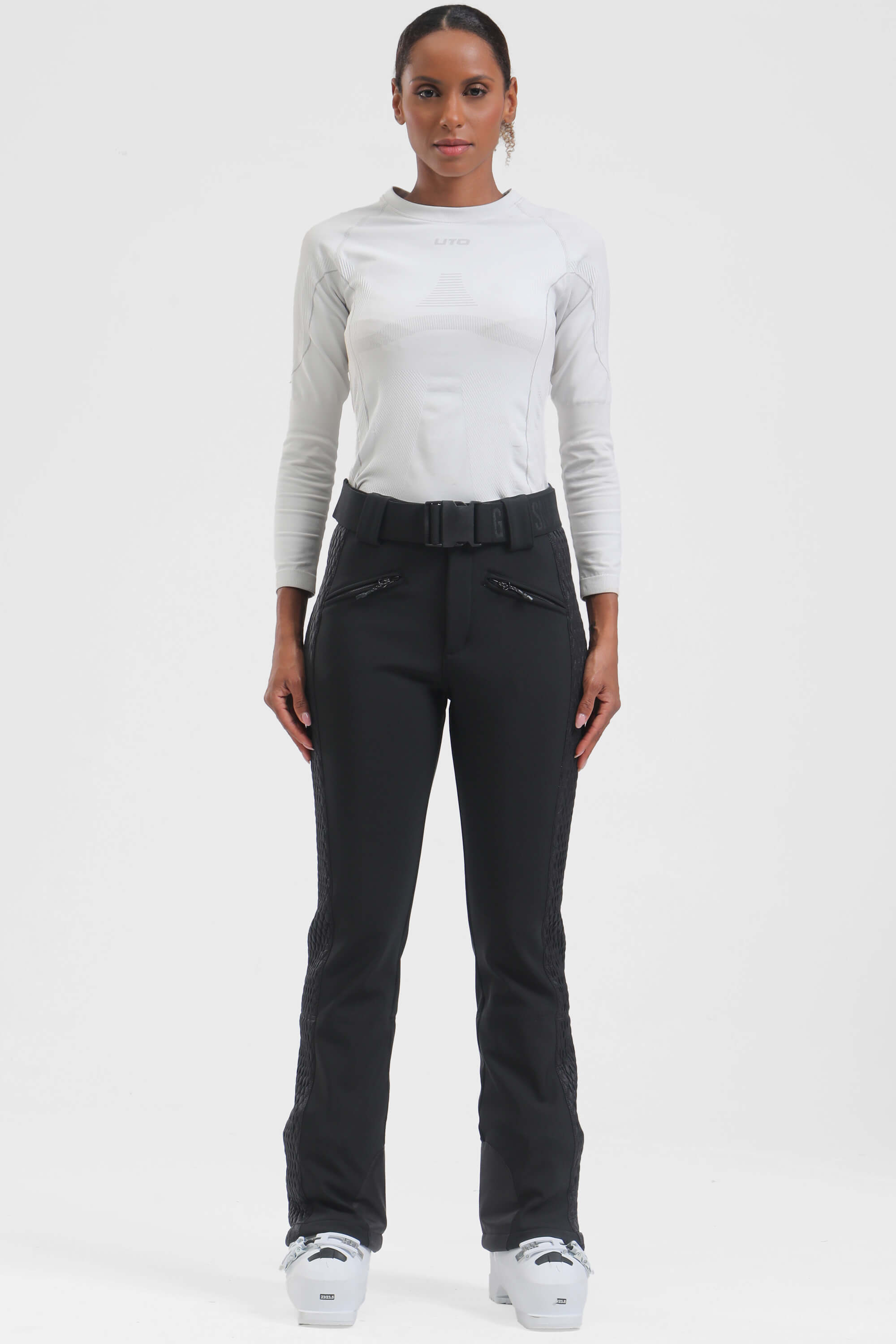 Women's White Padded Stretch Slim-Fit Ski Pants Snow Pants