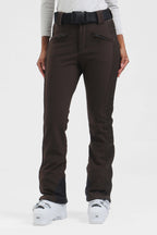Women's Dark Brown Padded Stretch Slim-Fit Ski Pants Snow Pants