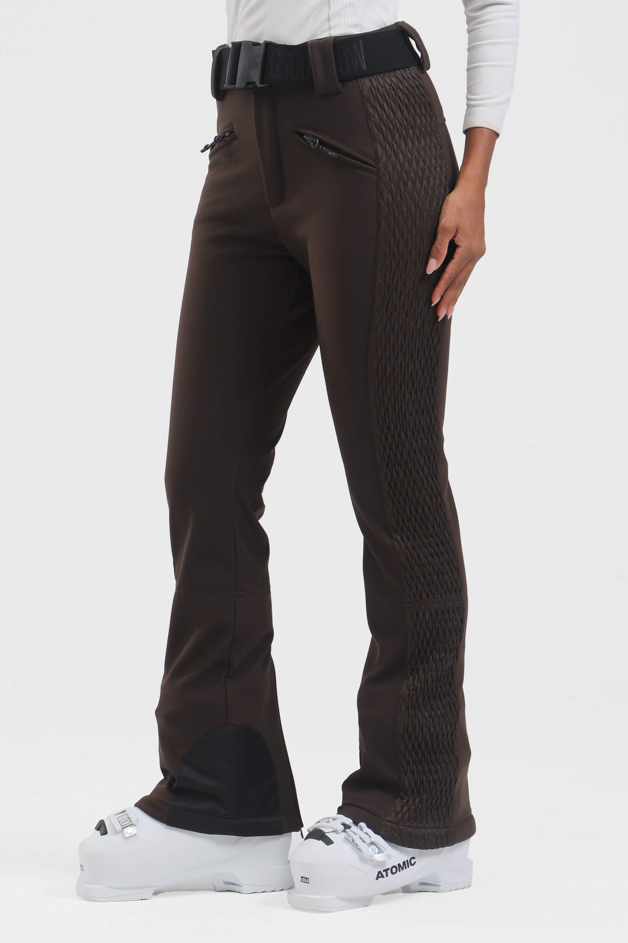 Women's Dark Brown Wearable Padded Stretch Ski Pants Slim Fit Snow Pants - Gsou Snow