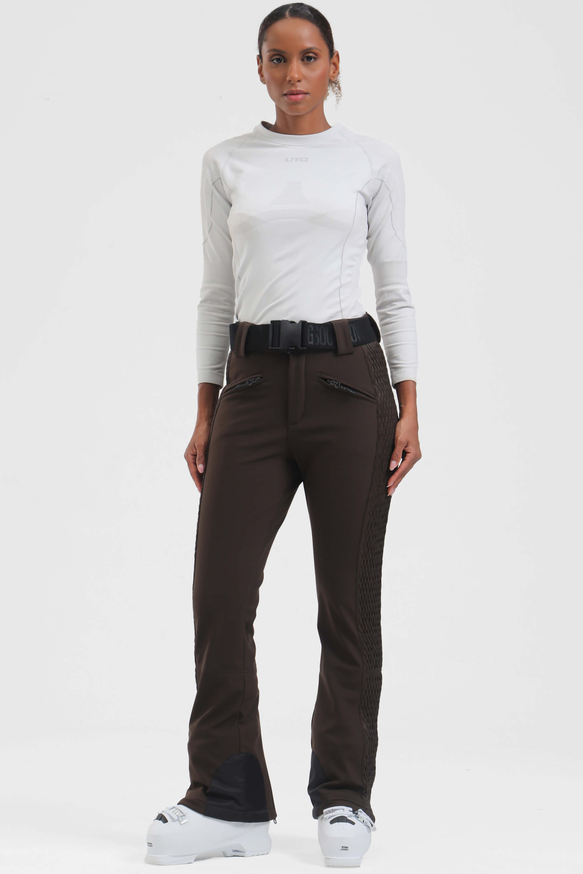 Women's Black Padded Stretch Slim-Fit Ski Pants Snow Pants