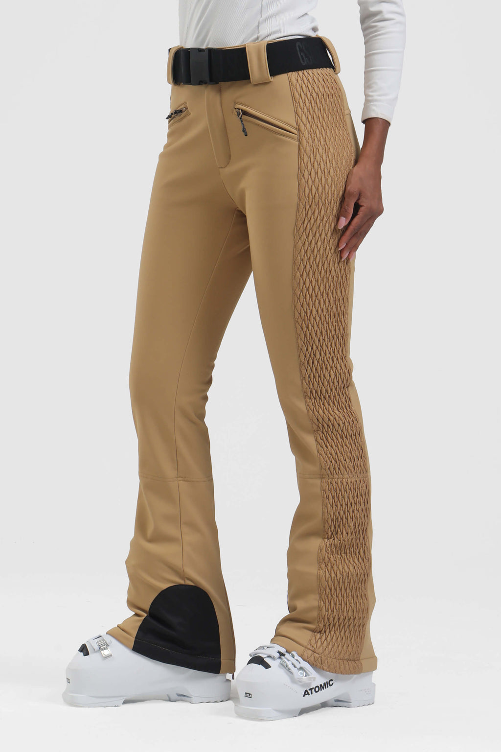 Women's White Padded Stretch Slim-Fit Ski Pants Snow Pants