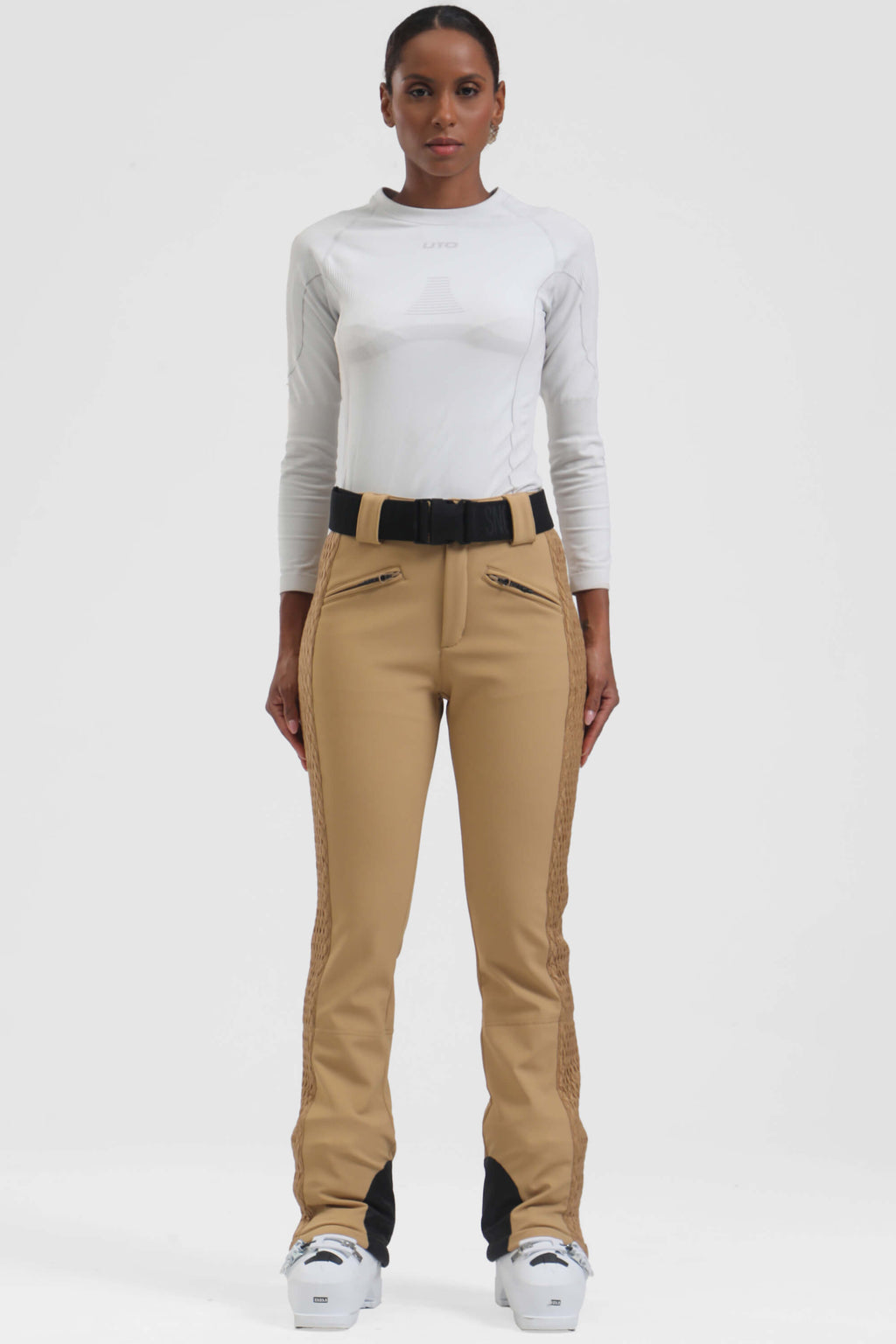 Women's Black Padded Stretch Slim-Fit Ski Pants Snow Pants
