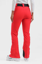 Women's Neon Red Padded Stretch Slim-Fit Ski Pants Snow Pants