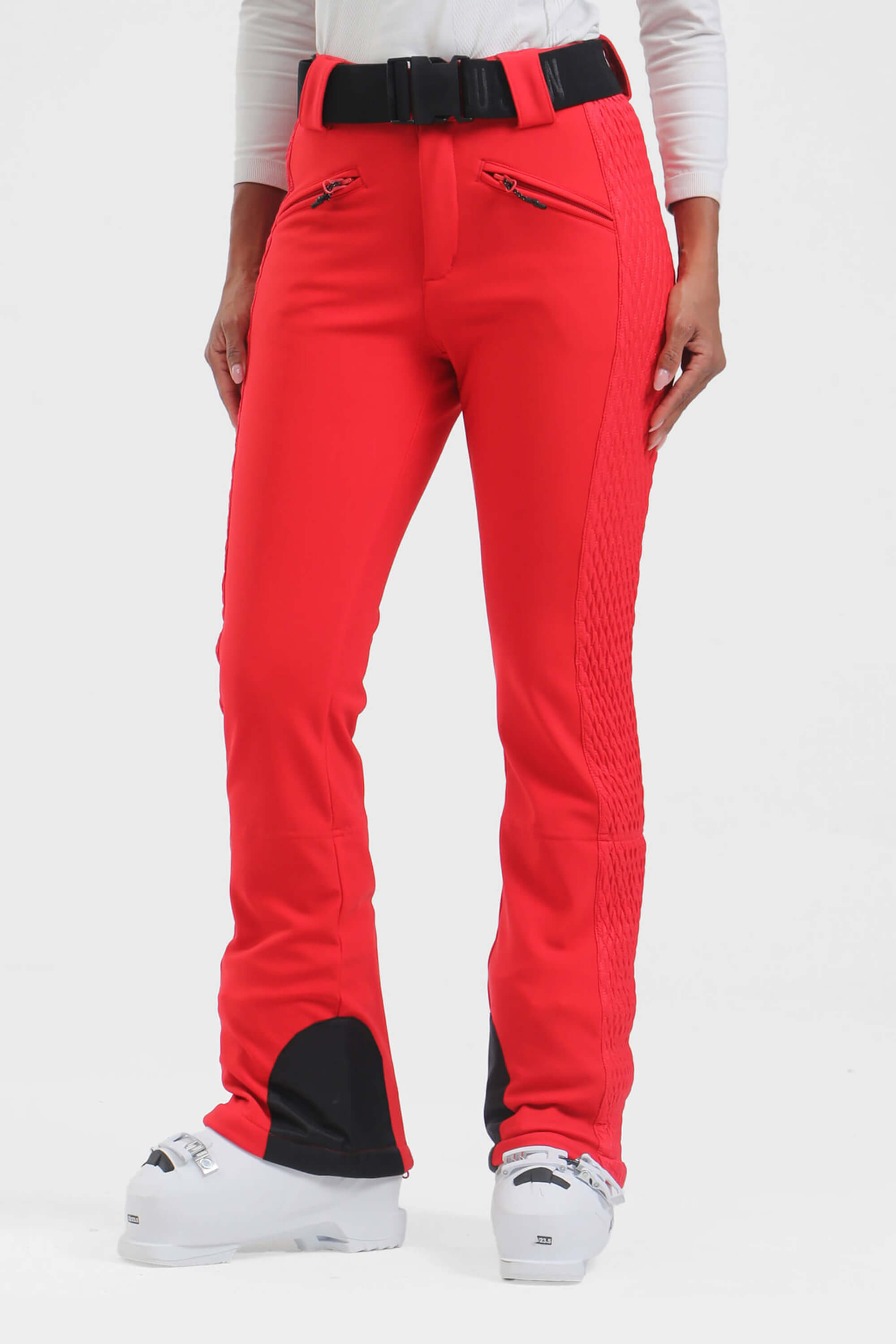 Women's White Padded Stretch Slim-Fit Ski Pants Snow Pants