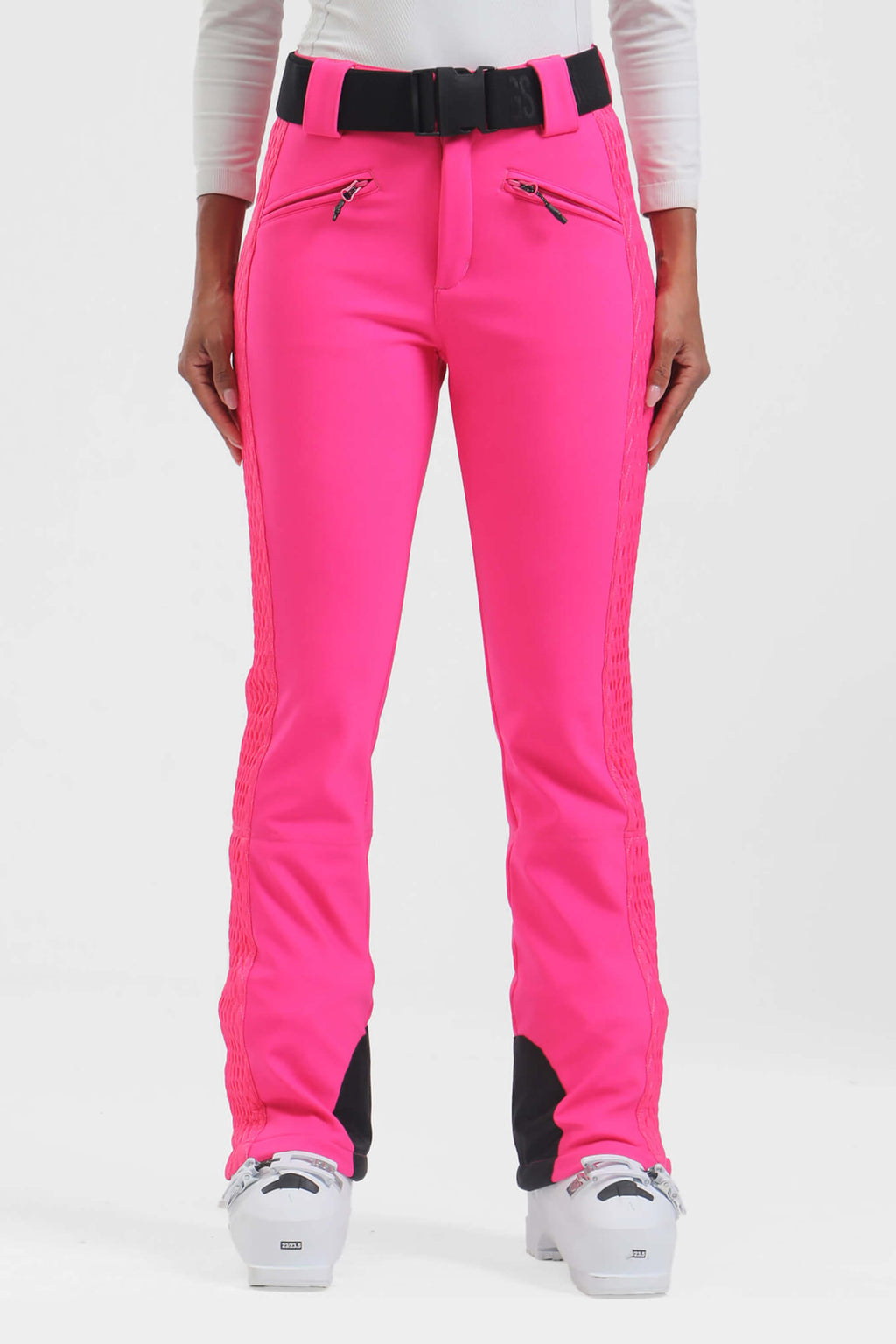 Women's Neon Fuchsia Padded Stretch Slim-Fit Ski Pants Snow Pants