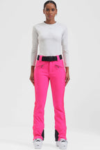 Women's Neon Fuchsia Padded Stretch Slim-Fit Ski Pants Snow Pants