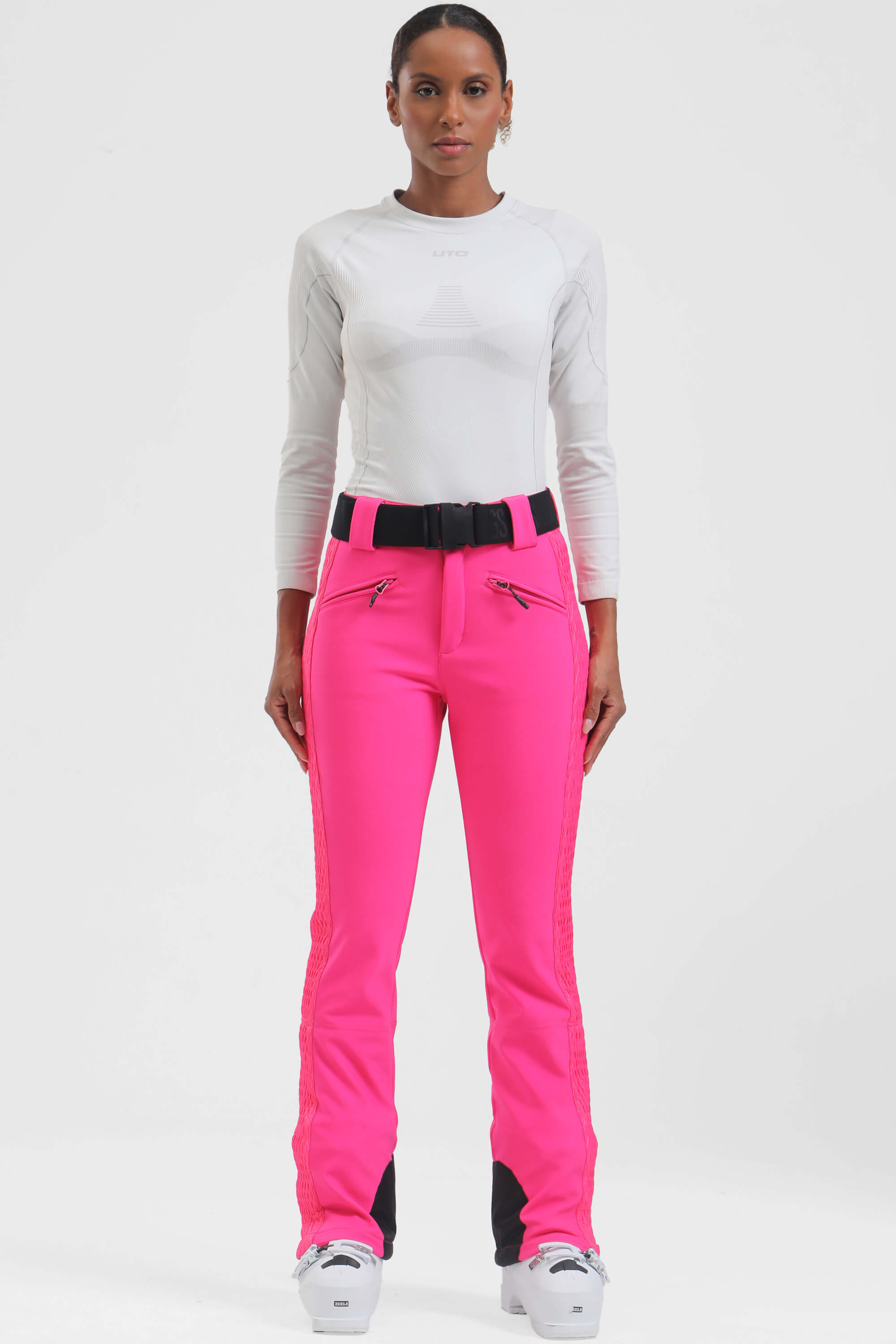 Women's Neon Fuchsia Wearable Padded Stretch Ski Pants Slim Fit Snow Pants - Gsou Snow
