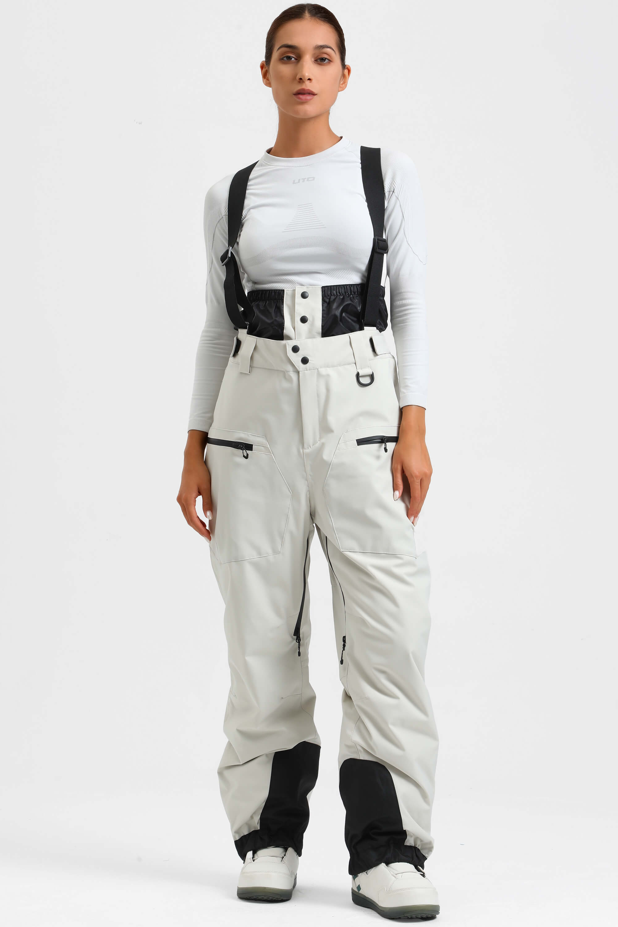 Women's Rose Insulated Baggy Ski Pants With Detachable Suspenders Snow Pants