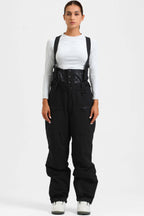 Women's Ice Blue Insulated Baggy Ski Pants With Detachable Suspenders Snow Pants