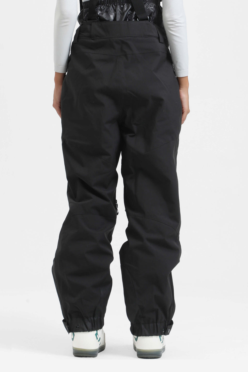 Women's Black Insulated Baggy Ski Pants With Detachable Suspenders Snow Pants